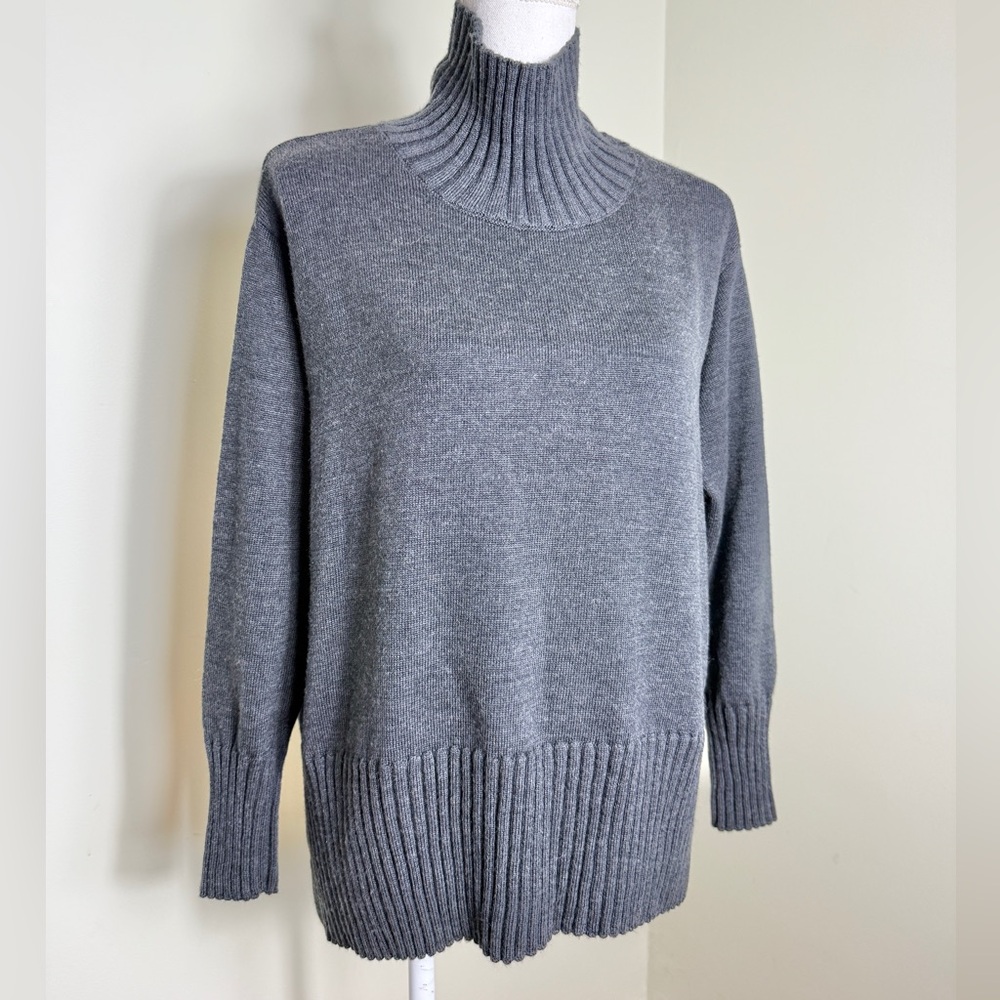 Eileen Fisher Merino Wool Charcoal Turtle Neck Sweater